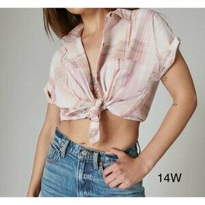 Lucky Brand Relaxed Pink‎ Madras Plaid Button Up Shirt  Size Large